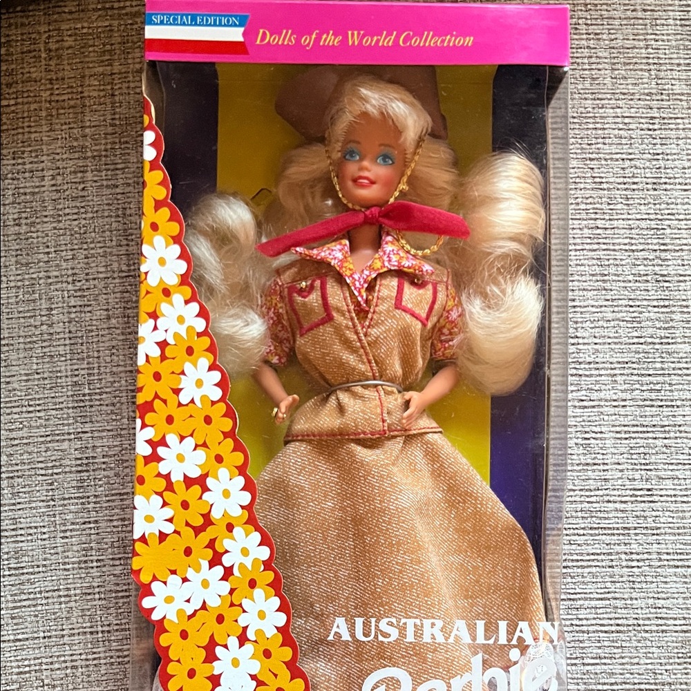 Barbie Australian Doll with Gold and Pink Outfit